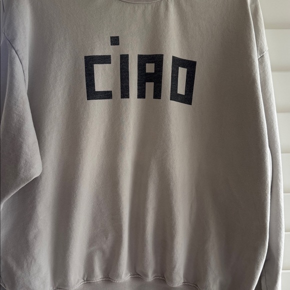 Clare V Beige Gray Crewneck Sweatshirt with Black 'CIAO' Graphic Small - Picture 4 of 7